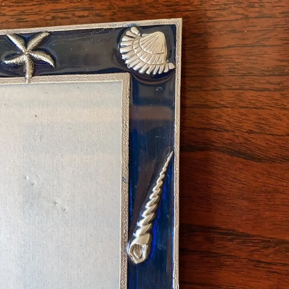 Pewter Sea Life on Navy Blue Enamel Photo Frame‎
